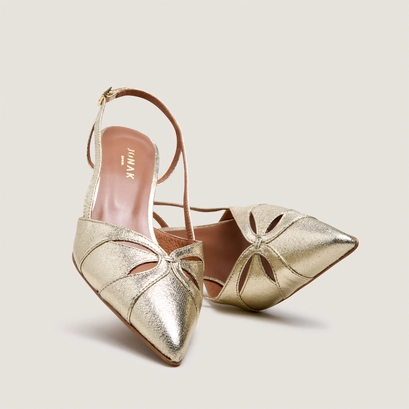 Escarpins slingbacks à bouts pointus en textile métallisé platine | DAMOUR | Jonak