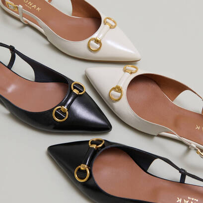 Ballerines slingbacks à bouts pointus et mors dorés noir