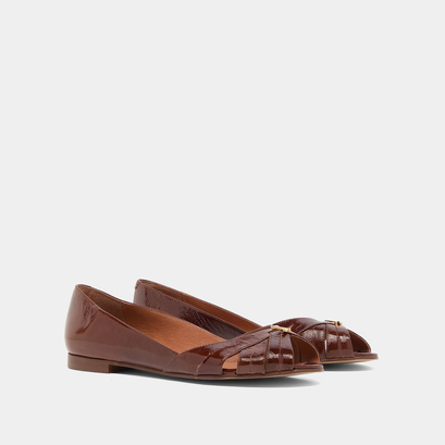 Ballerines à monogrammes en cuir brillant marron | DRAPEAU | Jonak