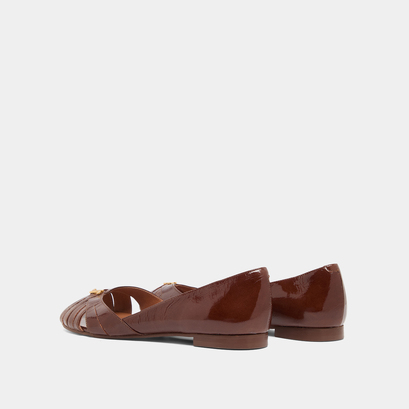 Ballerines à monogrammes en cuir brillant marron | DRAPEAU | Jonak