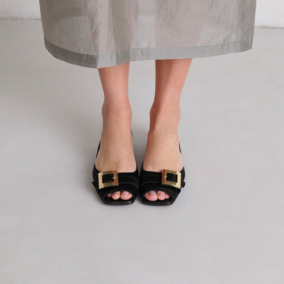 Ballerines à bouts ouverts en satin noir | DURANCE | Jonak