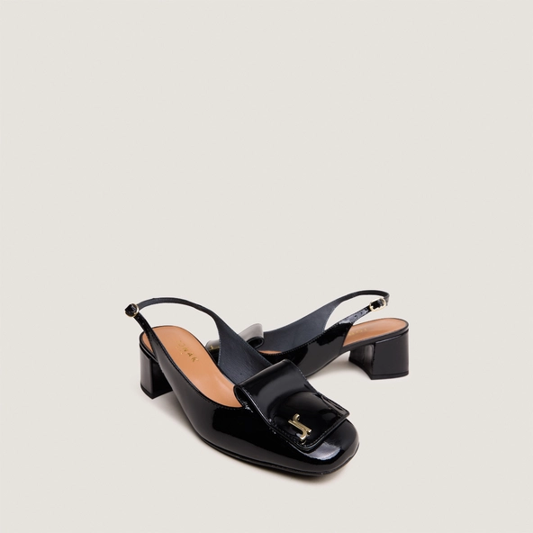 Escarpins slingbacks à monogrammes en vernis noir | DAIKI | Jonak