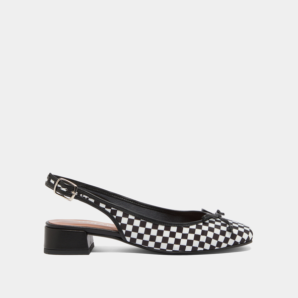 Ballerines slingbacks à talons en textile noir et cuir blanc | DAMIUS | Jonak