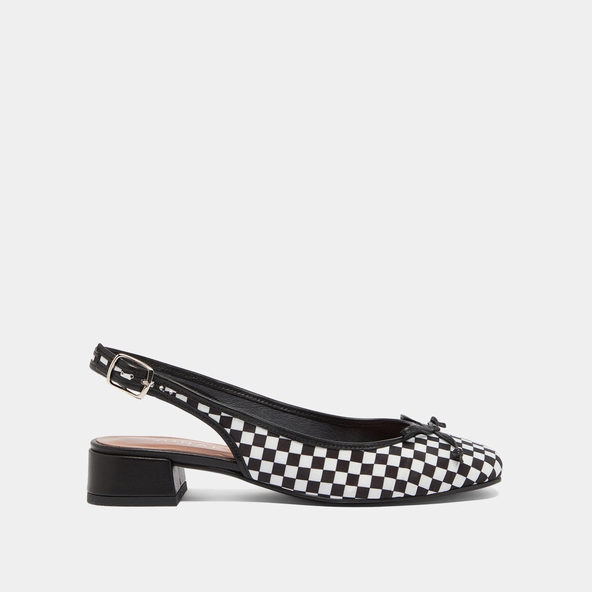 Ballerines slingbacks à talons en textile noir et cuir blanc | DAMIUS | Jonak