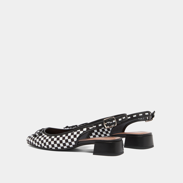 Ballerines slingbacks à talons en textile noir et cuir blanc | DAMIUS | Jonak