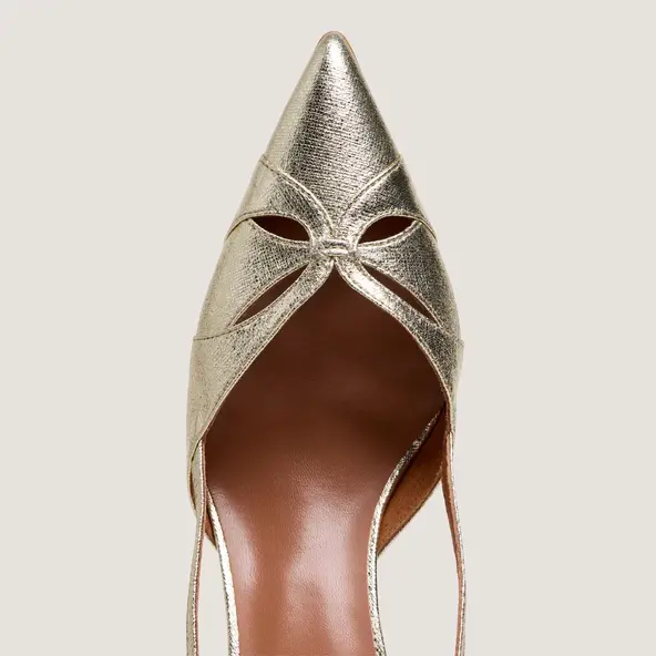 Escarpins slingbacks à bouts pointus en textile métallisé platine | DAMOUR | Jonak