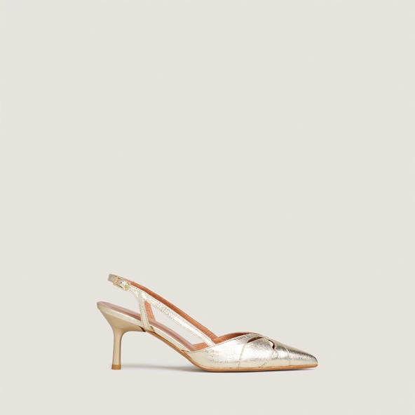 Escarpins slingbacks à bouts pointus en textile métallisé platine | DAMOUR | Jonak