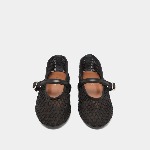Ballerines à brides en mesh noir et cuir noir | DEESSIA | Jonak