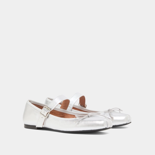 Ballerines à brides en cuir métallisé argent | DOMINANTE | Jonak