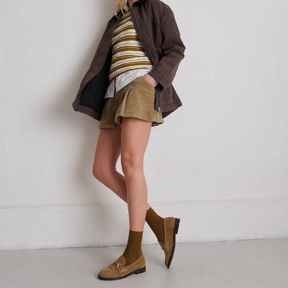 Mocassins à mors dorés en croute beige foncé | DROP | Jonak