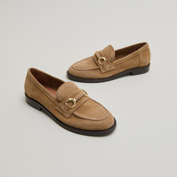 Mocassins à mors dorés en croute beige foncé | DROP | Jonak