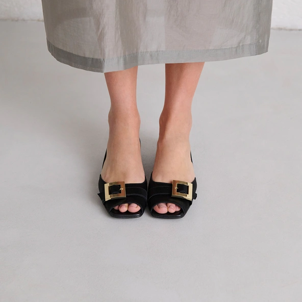 Ballerines à bouts ouverts en satin noir | DURANCE | Jonak