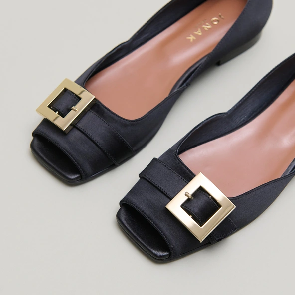 Ballerines à bouts ouverts en satin noir | DURANCE | Jonak