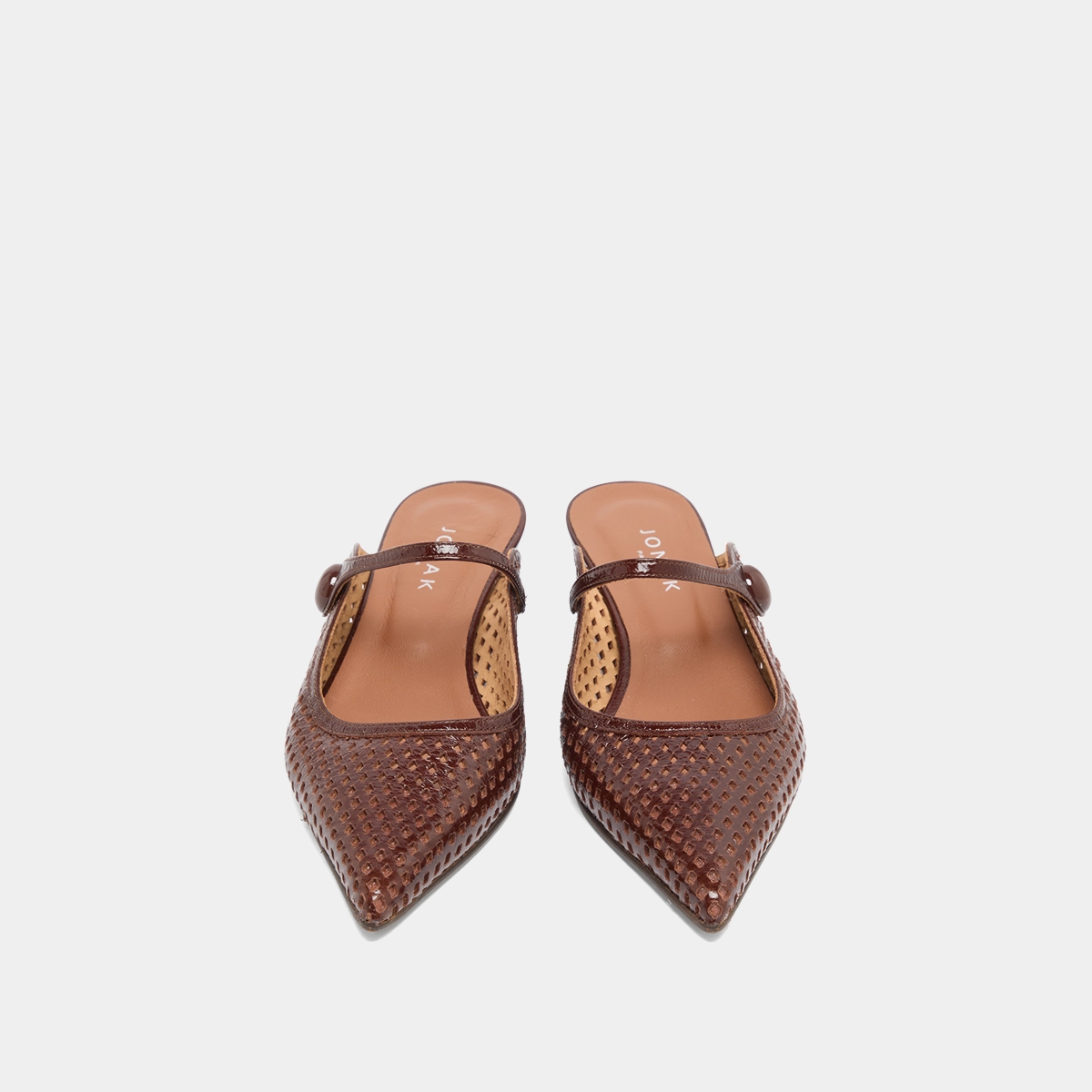 Mules compensées à bouts pointus en cuir brillant marron | DECADE | Jonak