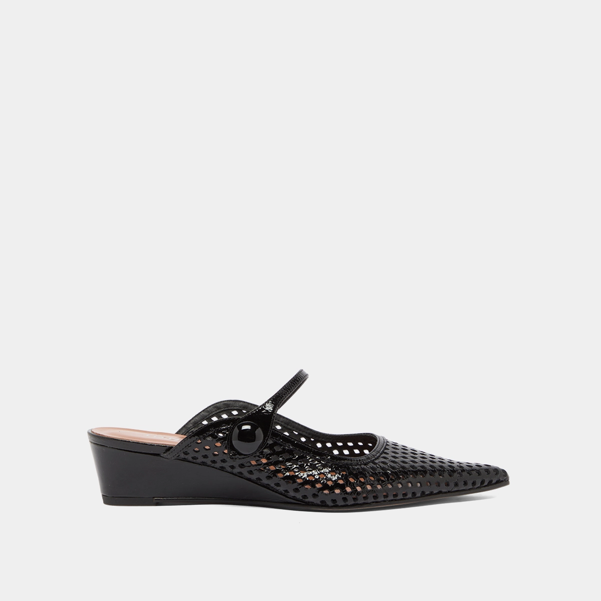 Mules compensées à bouts pointus en cuir brillant noir | DECADE | Jonak