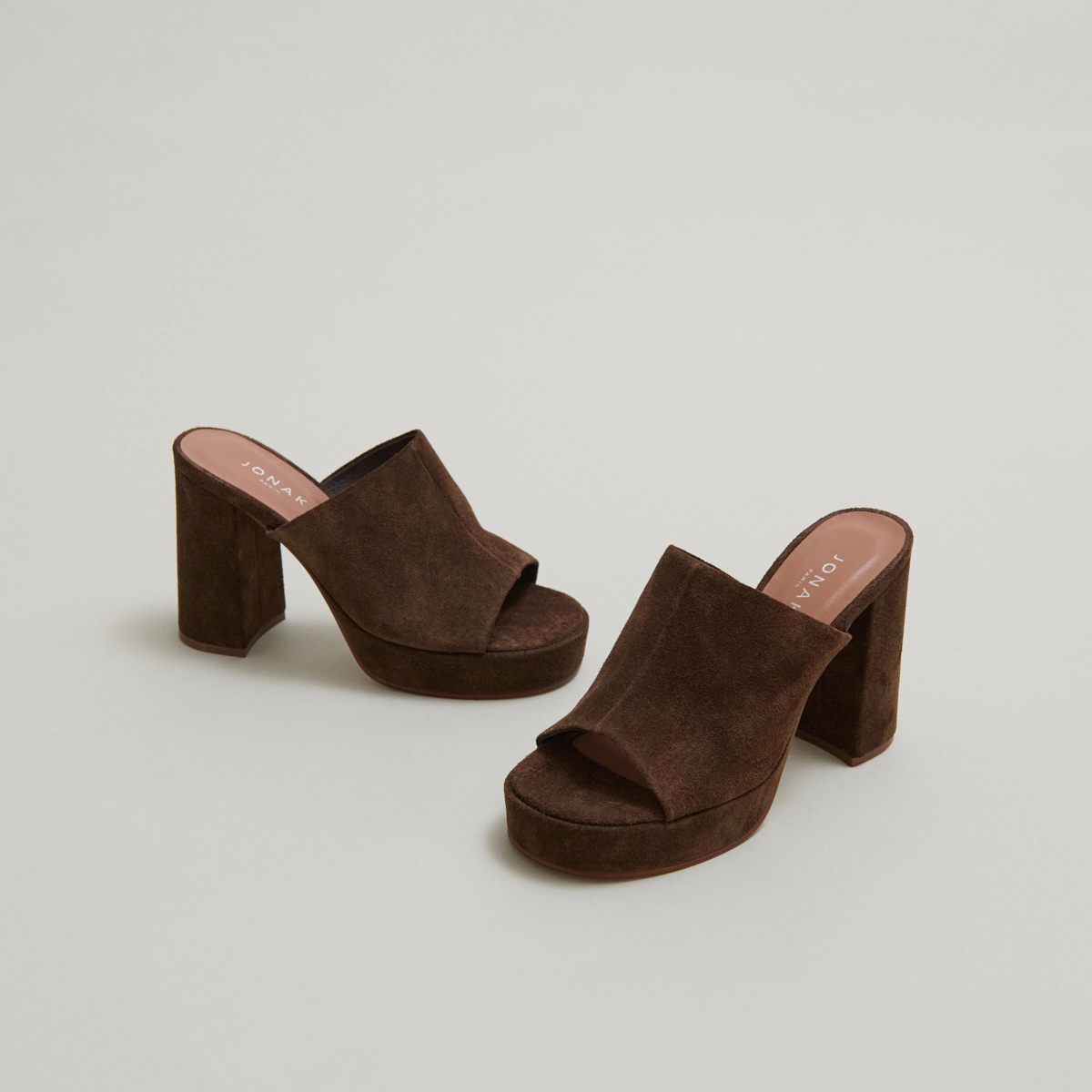 Mules &agrave; talons et plateformes en cro&ucirc;te marron | DELLE | Jonak