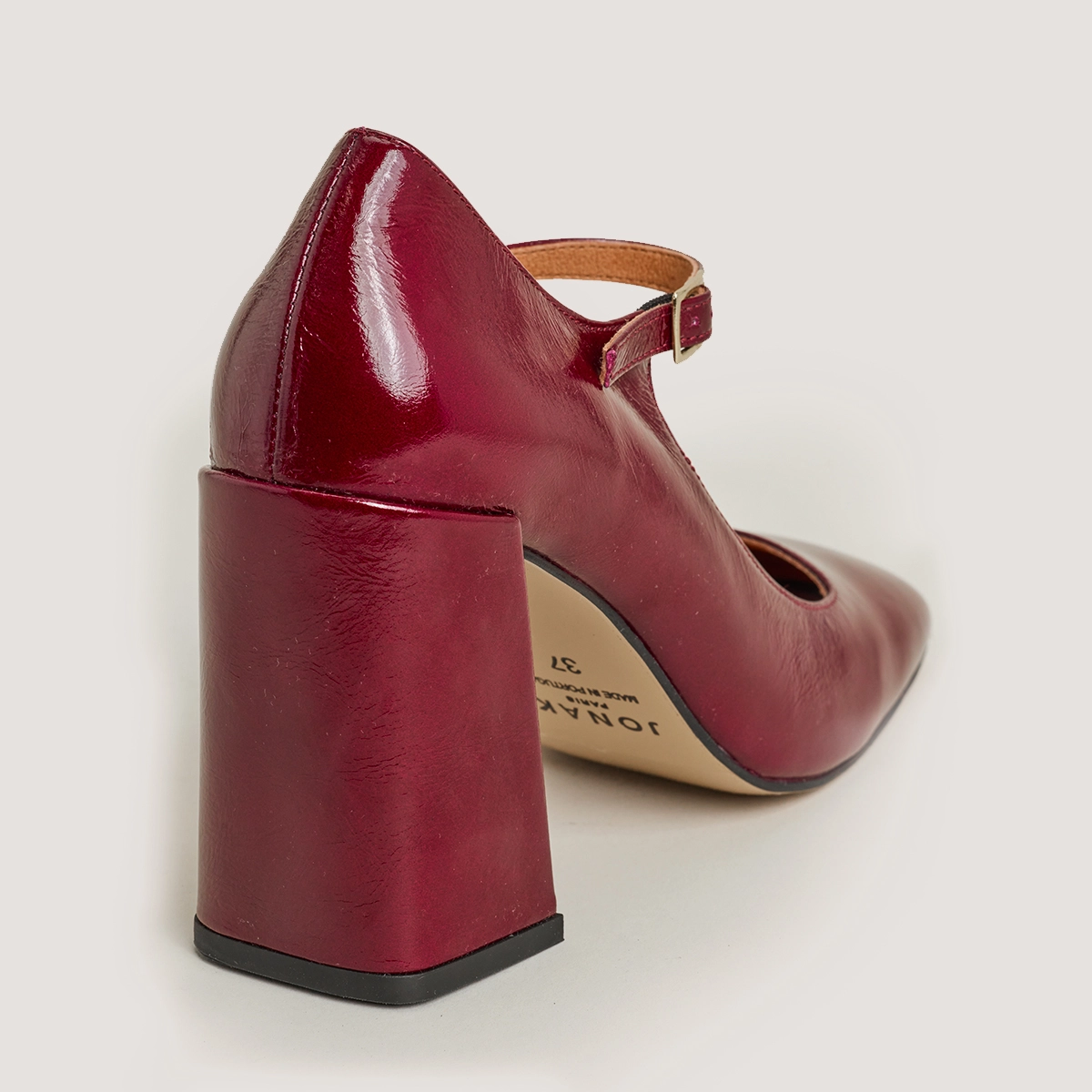 Babies à talons et bouts carrés en cuir brillant bordeaux | VALERIA | Jonak