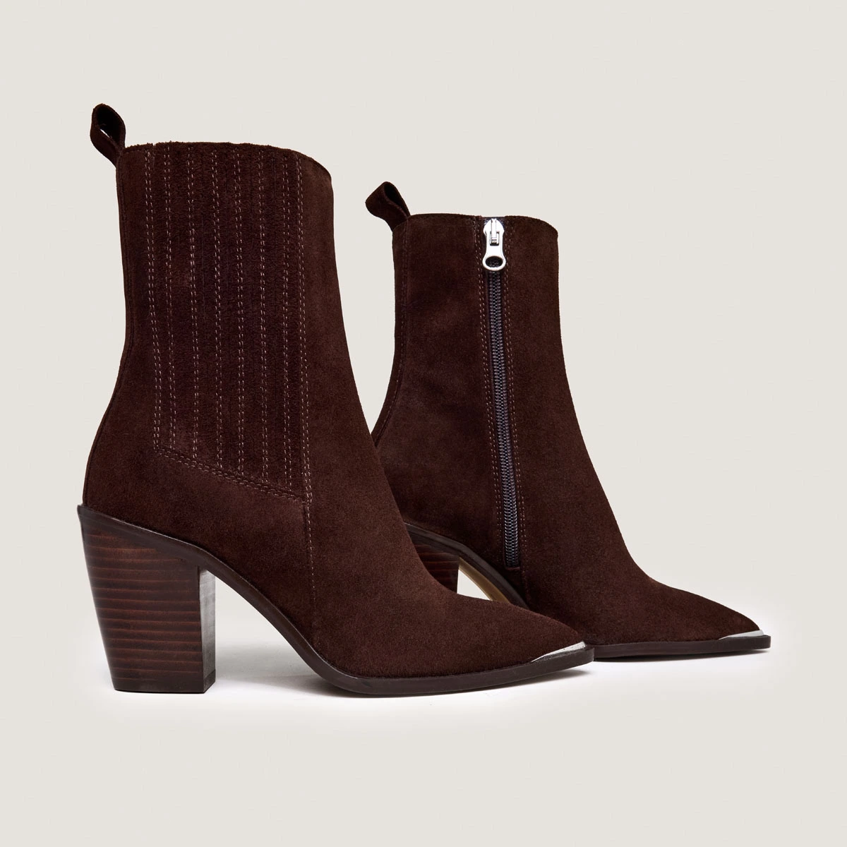 Bottines &agrave; talons et &agrave; fronces en cro&ucirc;te chocolat | BASAMA | Jonak