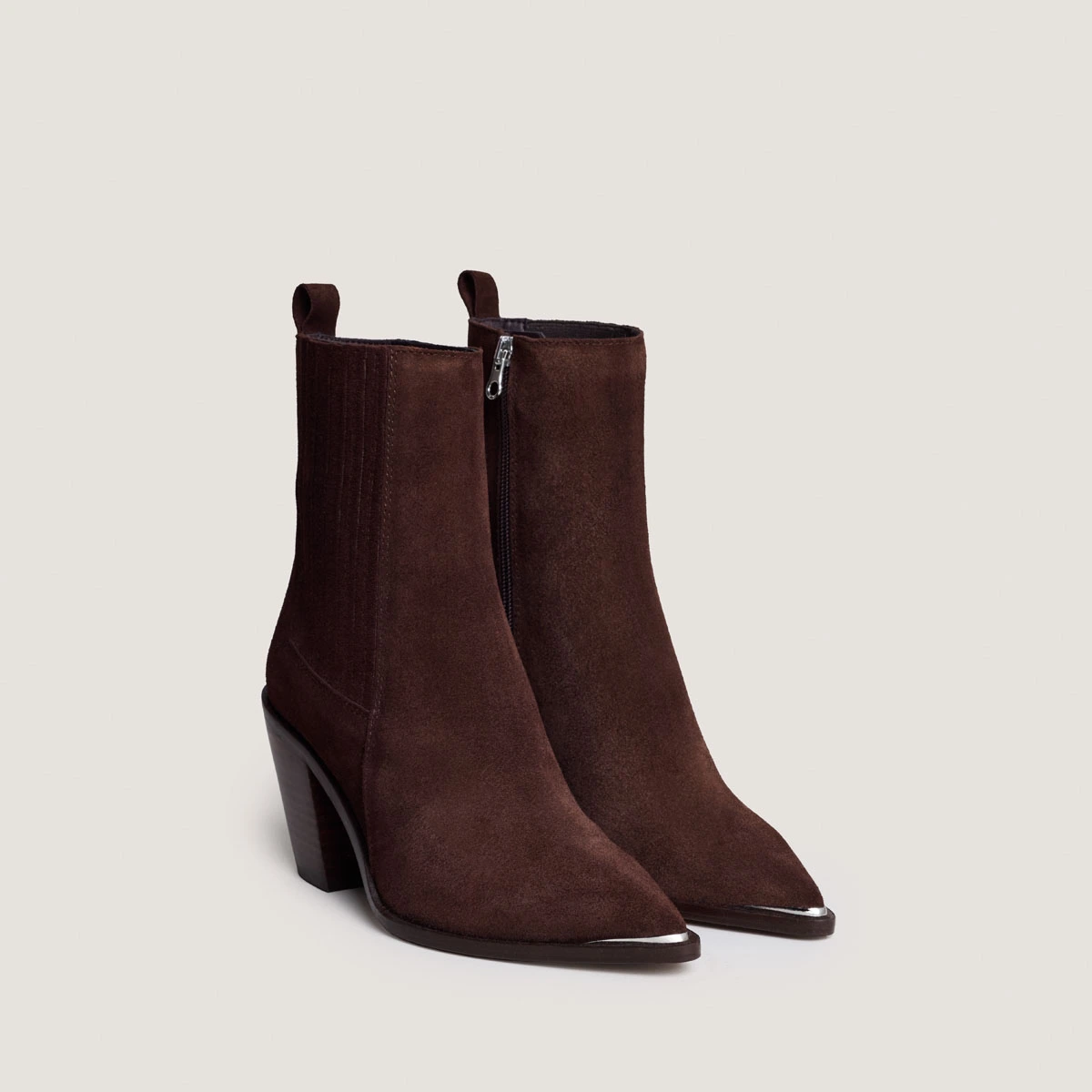 Bottines &agrave; talons et &agrave; fronces en cro&ucirc;te chocolat | BASAMA | Jonak