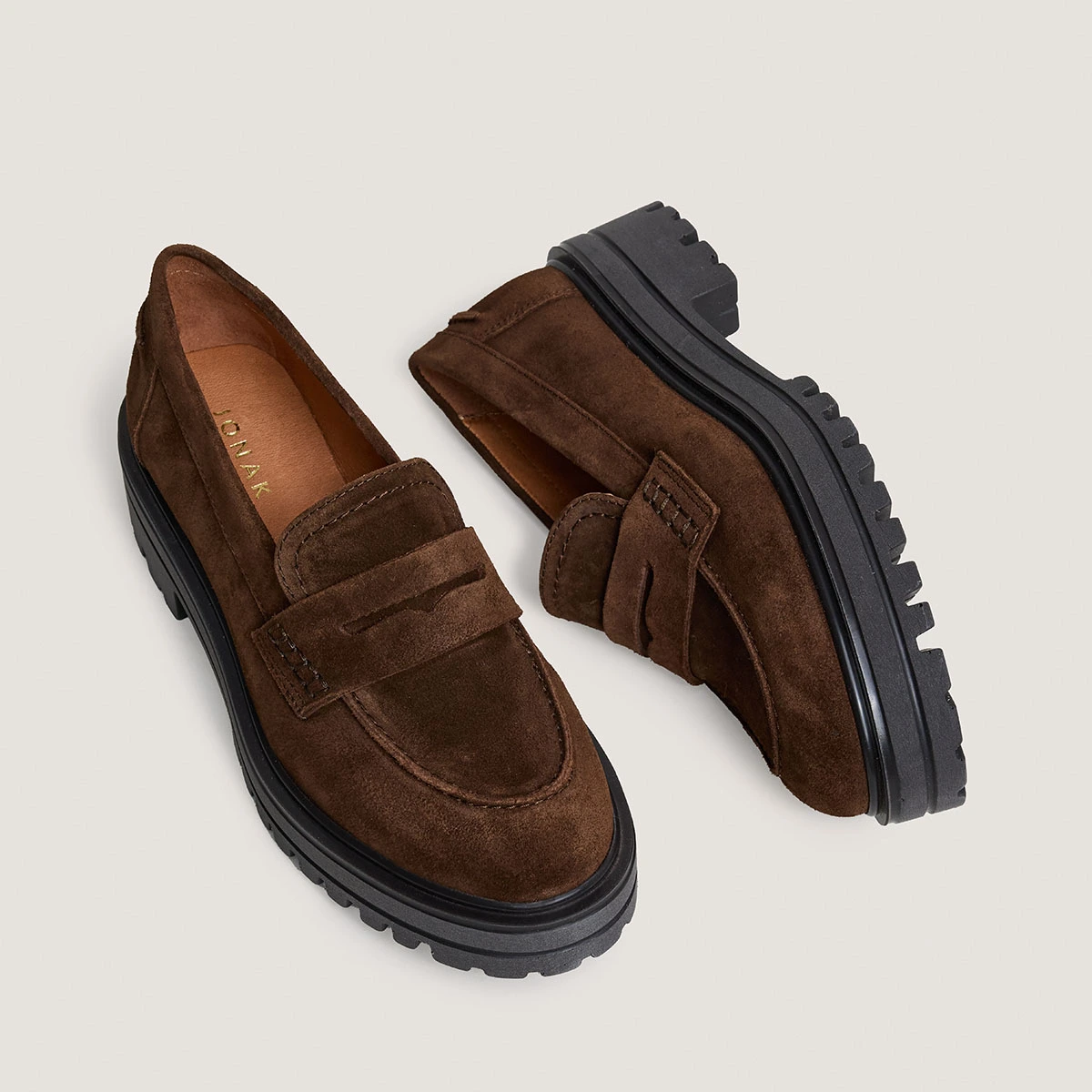 Mocassins à semelles crantées en croûte marron | ALFI | Jonak