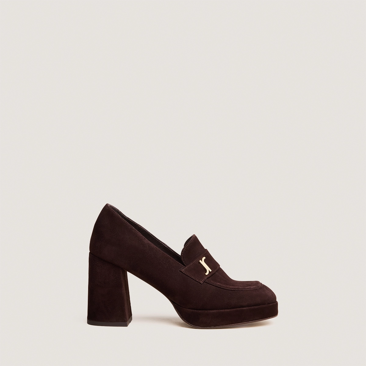 Mocassins à talons et monogrammes en velours marron foncé | VIOLON | Jonak