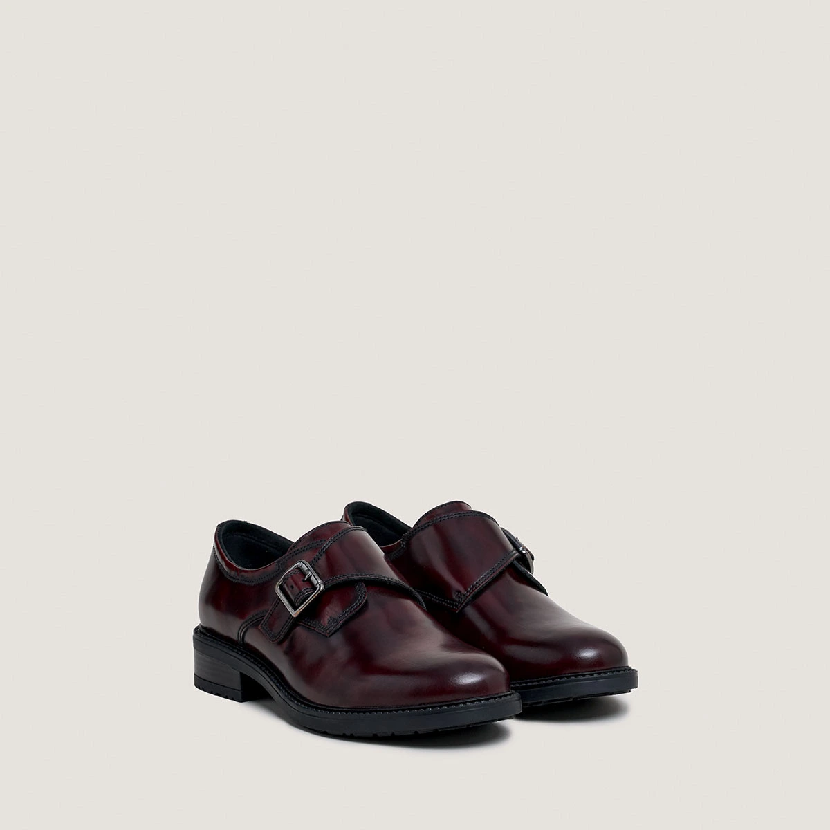 Derbies &agrave; boucles en cuir glac&eacute; bordeaux | ATLANTIS | Jonak
