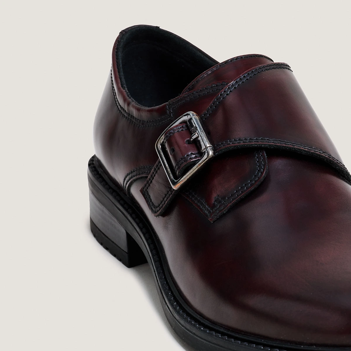 Derbies &agrave; boucles en cuir glac&eacute; bordeaux | ATLANTIS | Jonak