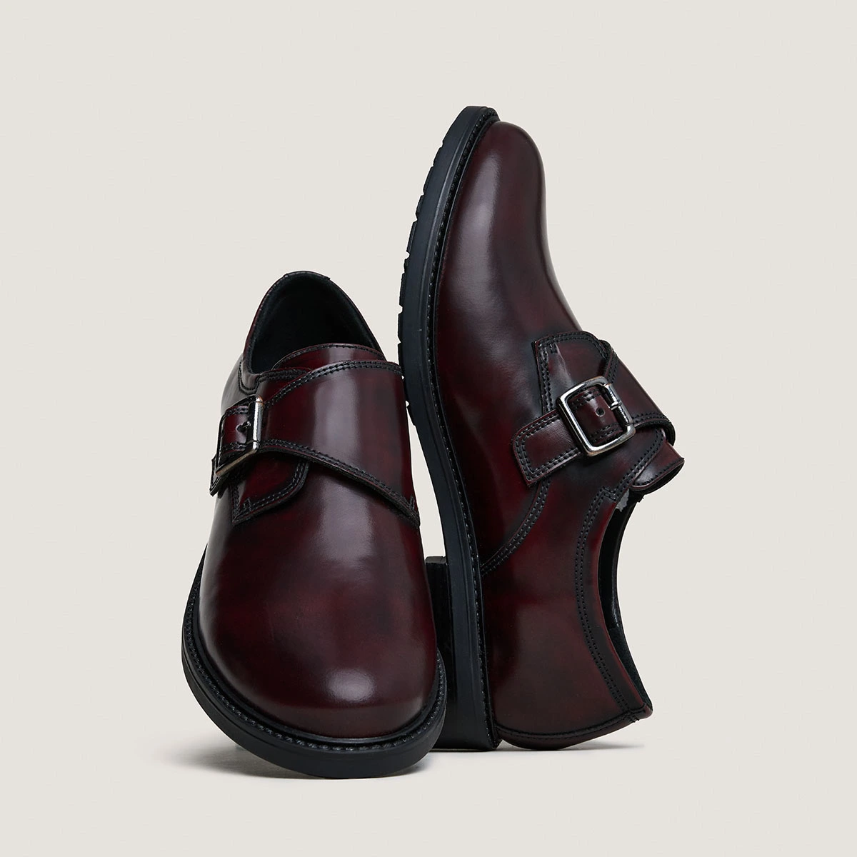 Derbies &agrave; boucles en cuir glac&eacute; bordeaux | ATLANTIS | Jonak