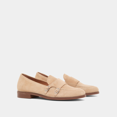 Mocassins à bouts ronds et boucles en velours camel | DRIZZA | Jonak
