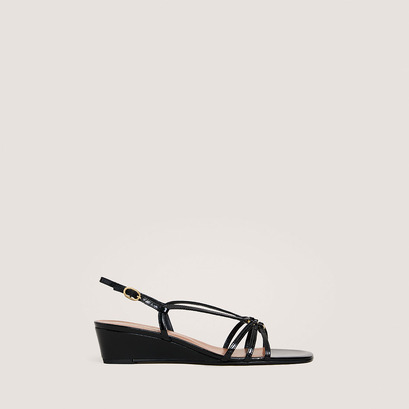 Sandales compensées en cuir brillant noir | DESINVOLTE | Jonak
