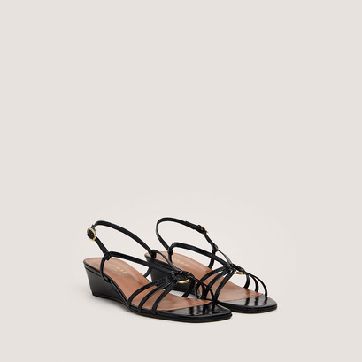 Sandales compensées en cuir brillant noir | DESINVOLTE | Jonak