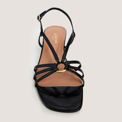Sandales compensées en cuir brillant noir | DESINVOLTE | Jonak