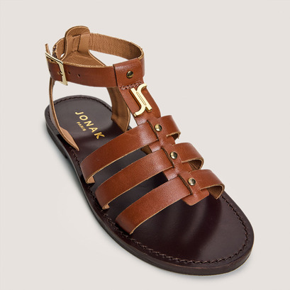 Sandales à monogrammes - Capsule Mini en cuir cognac | Jonak