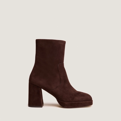 Bottines &agrave; talons et bouts carr&eacute;s en velours marron | VESNA | Jonak