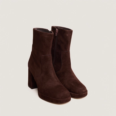 Bottines &agrave; talons et bouts carr&eacute;s en velours marron | VESNA | Jonak