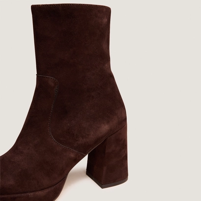 Bottines &agrave; talons et bouts carr&eacute;s en velours marron | VESNA | Jonak