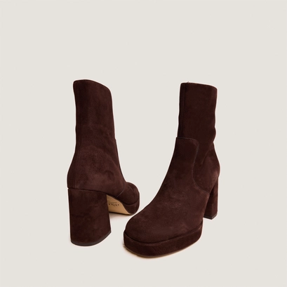 Bottines &agrave; talons et bouts carr&eacute;s en velours marron | VESNA | Jonak