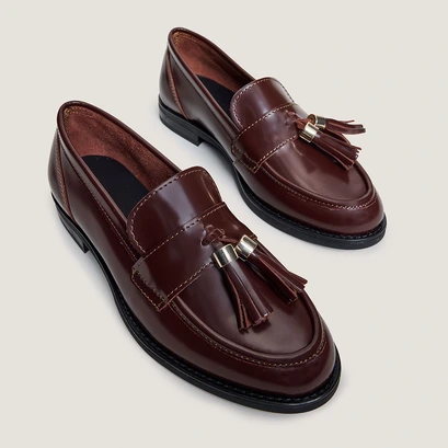 Mocassins &agrave; pampilles en cuir glac&eacute; marron | NELLOU | Jonak