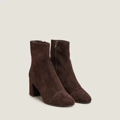 Bottines &agrave; talons en velours marron fonc&eacute; | DONIAMA | Jonak