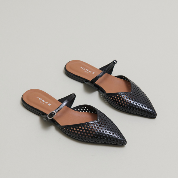 Mules à bouts pointus en cuir brillant noir | DELICAT | Jonak