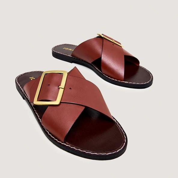 Nu-pieds à lanières entrecroisées en cuir cognac | WILA | Jonak