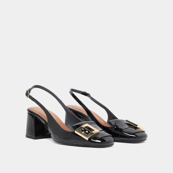 Escarpins slingbacks à détails dorés en vernis noir | DOLMA | Jonak