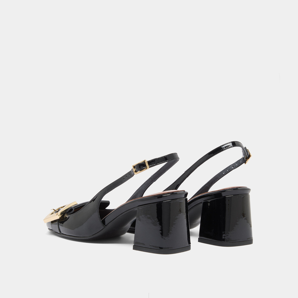 Escarpins slingbacks à détails dorés en vernis noir | DOLMA | Jonak