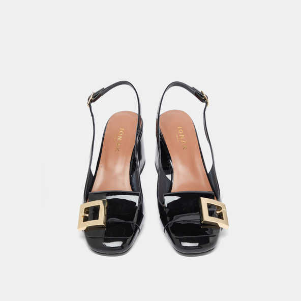 Escarpins slingbacks à détails dorés en vernis noir | DOLMA | Jonak