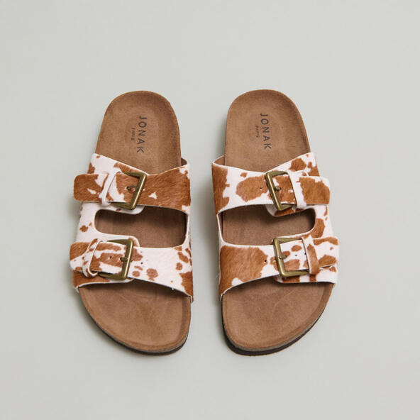 Mules à deux brides en poulain vache marron | MATISSE | Jonak