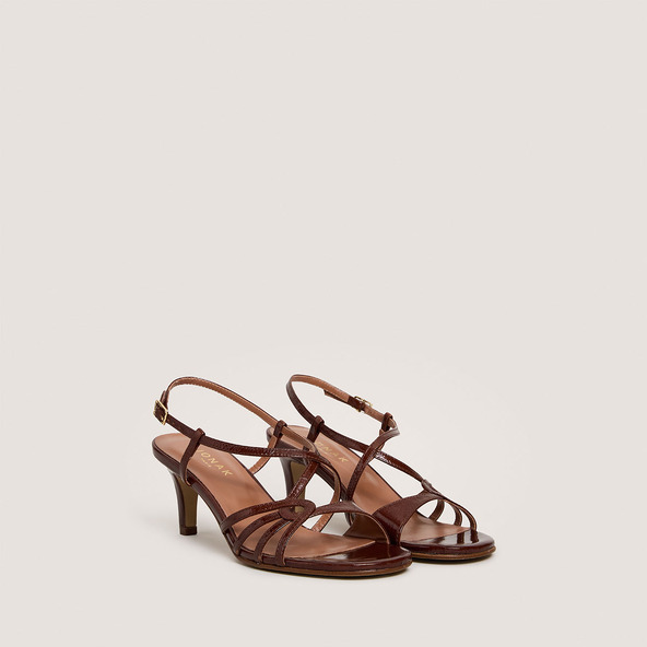 Sandales à talons en cuir brillant marron | DISTRAITE | Jonak