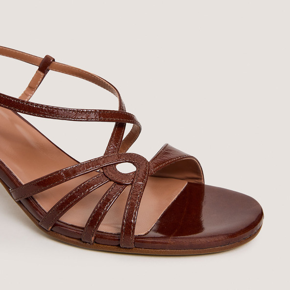Sandales à talons en cuir brillant marron | DISTRAITE | Jonak