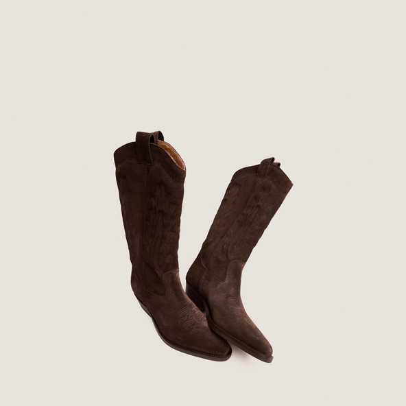 Bottes à bouts pointus et surpiqures apparentes en croûte marron foncé | DELEA | Jonak