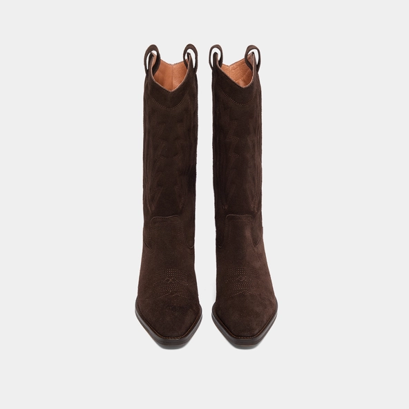 Bottes à bouts pointus et surpiqures apparentes en croûte marron foncé | DELEA | Jonak