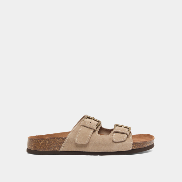 Mules à deux brides en croute taupe | MATISSE | Jonak
